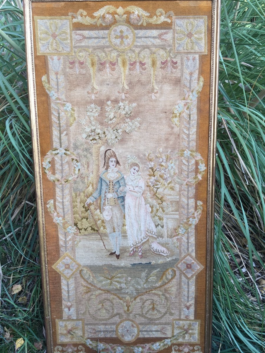 Couple De Merveilleux, Grand Panneau De Broderie Au Point -photo-3