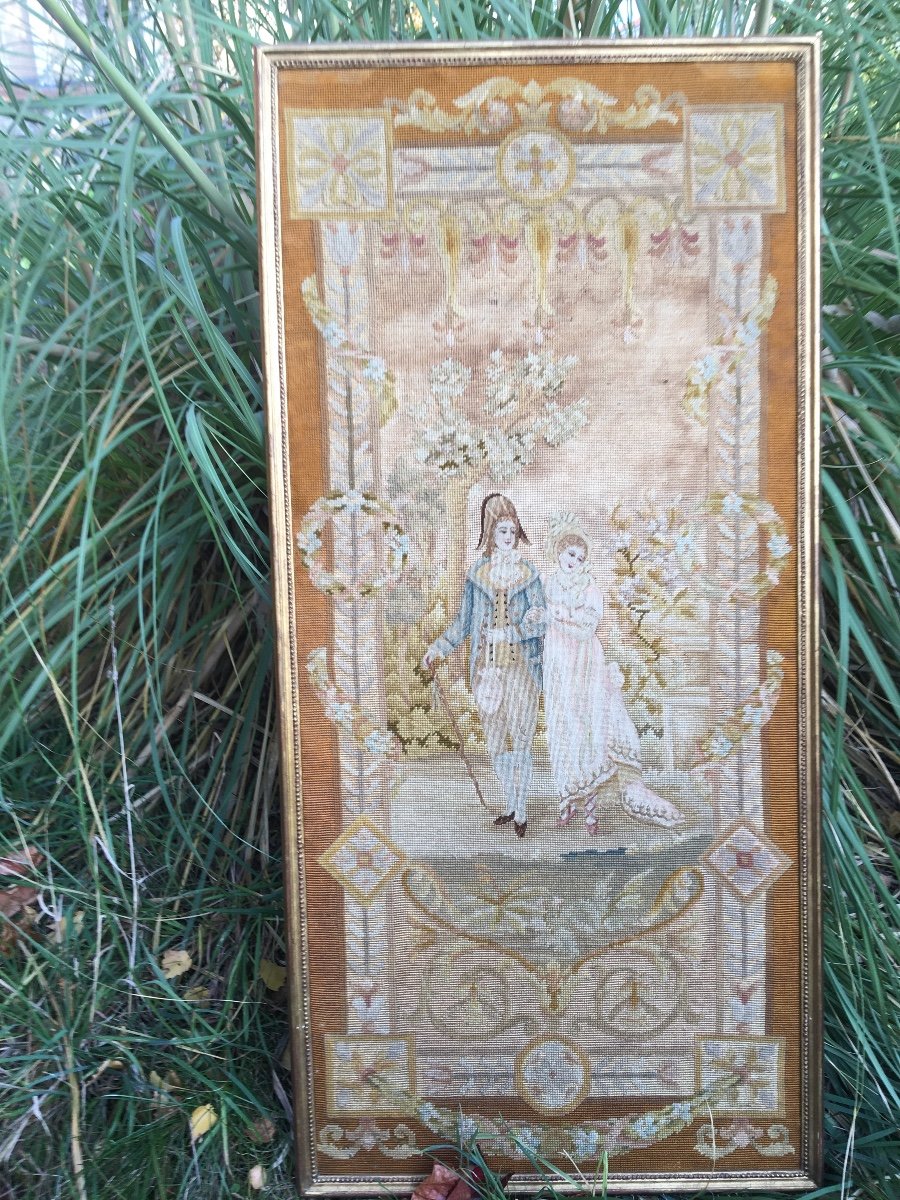 Couple De Merveilleux, Grand Panneau De Broderie Au Point -photo-3
