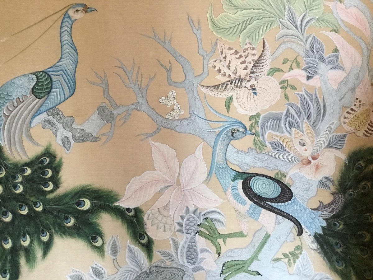 Couple Of Birds And Orchids, Silk Painting-photo-4