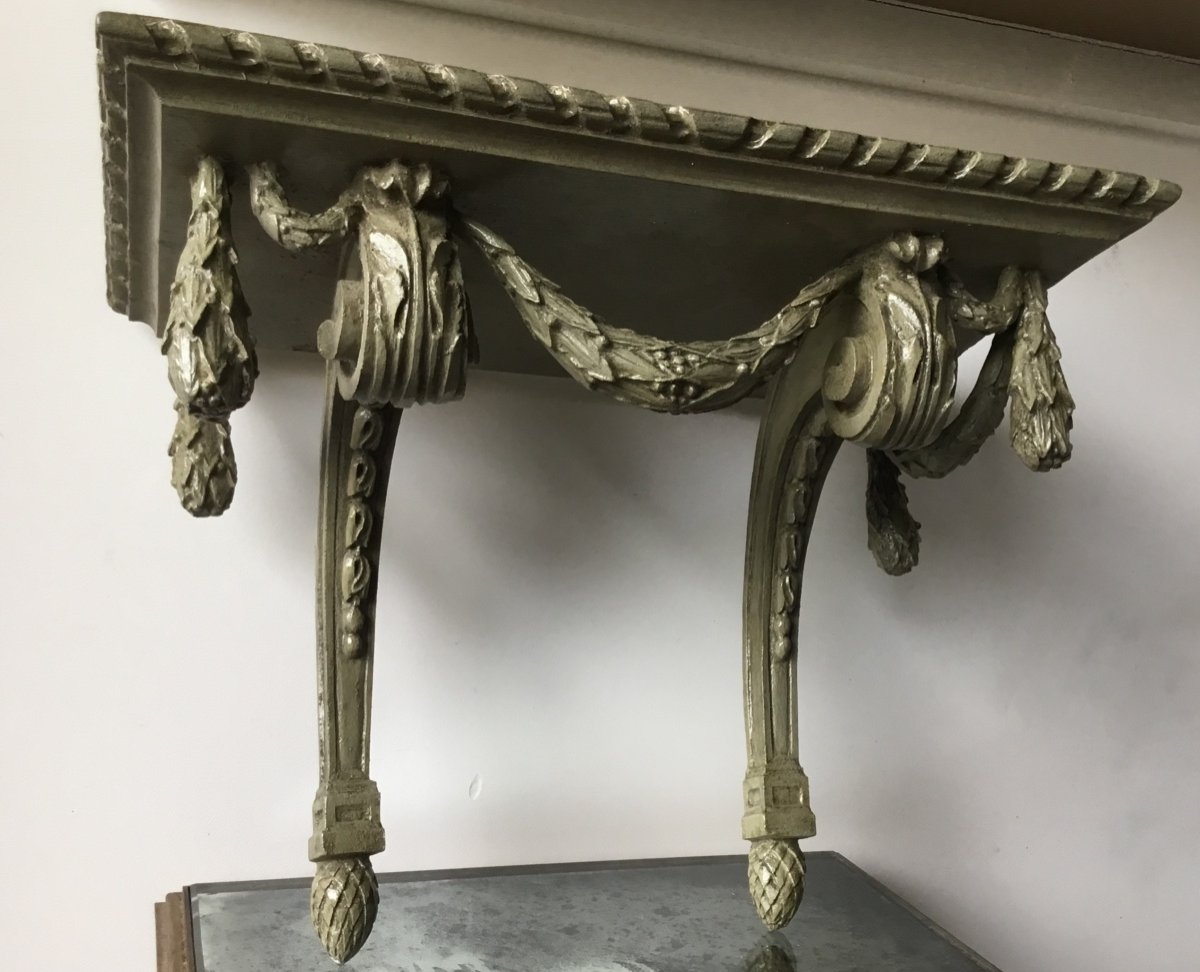 Petite Console De Style Louis XVI En Bois Laqué Vert D’eau -photo-2