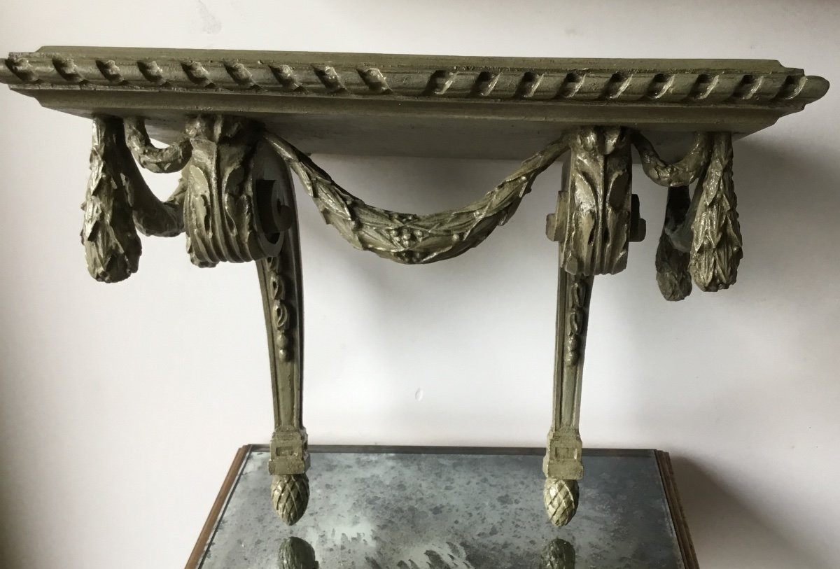 Petite Console De Style Louis XVI En Bois Laqué Vert D’eau -photo-3