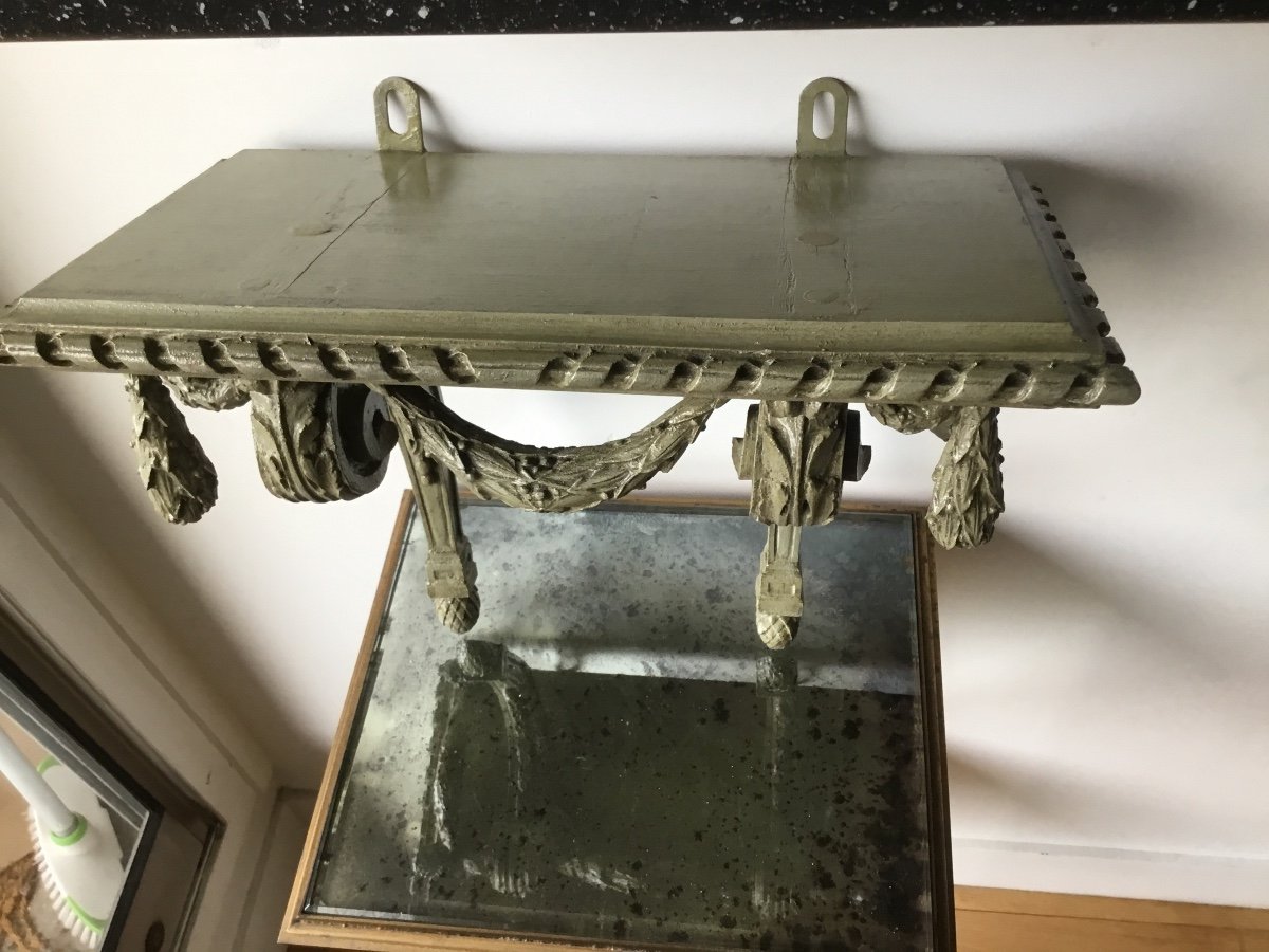 Petite Console De Style Louis XVI En Bois Laqué Vert D’eau -photo-1