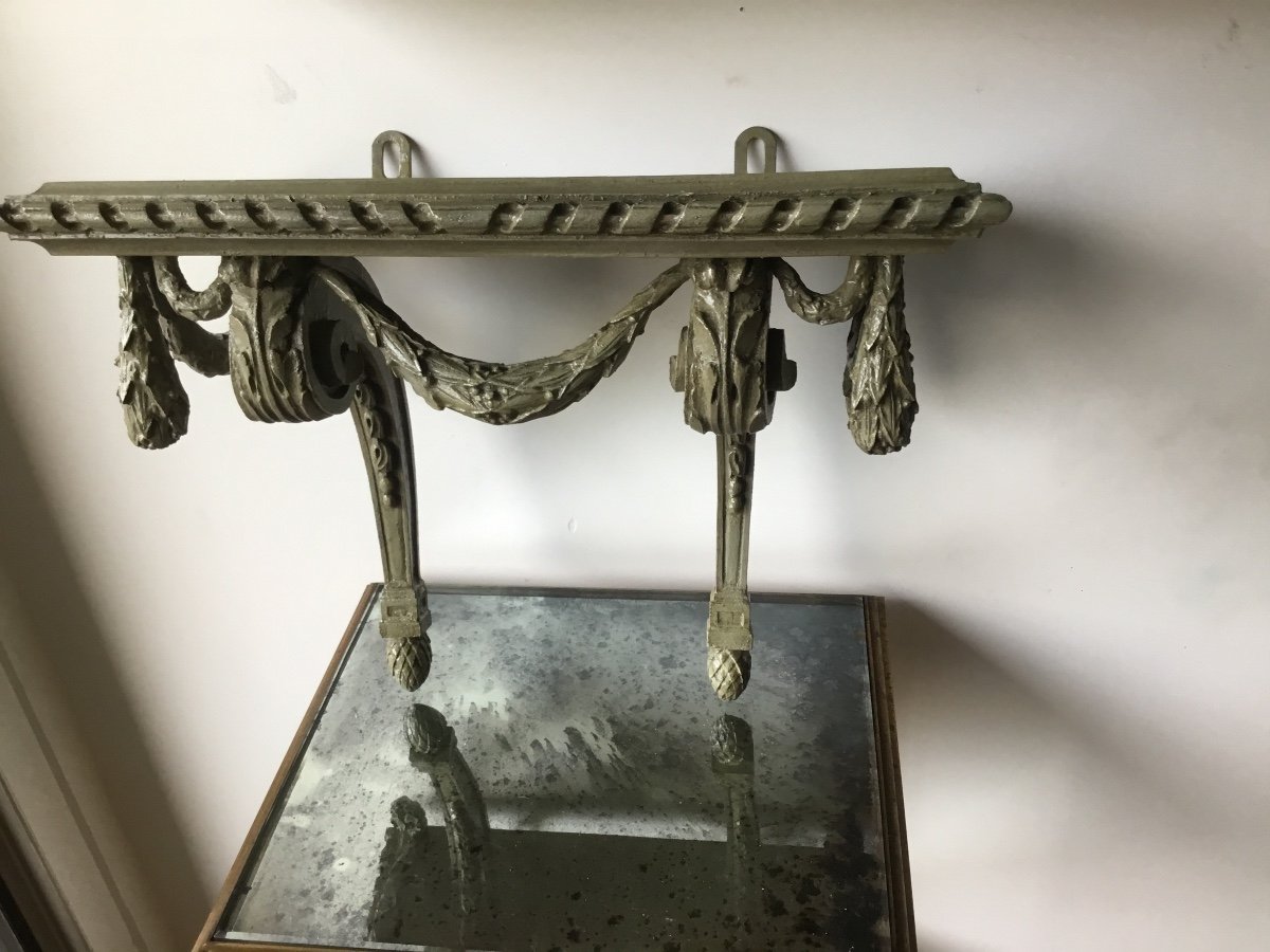 Petite Console De Style Louis XVI En Bois Laqué Vert D’eau -photo-2