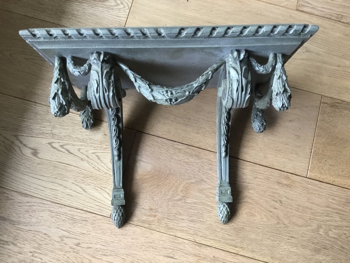 Petite Console De Style Louis XVI En Bois Laqué Vert D’eau -photo-4