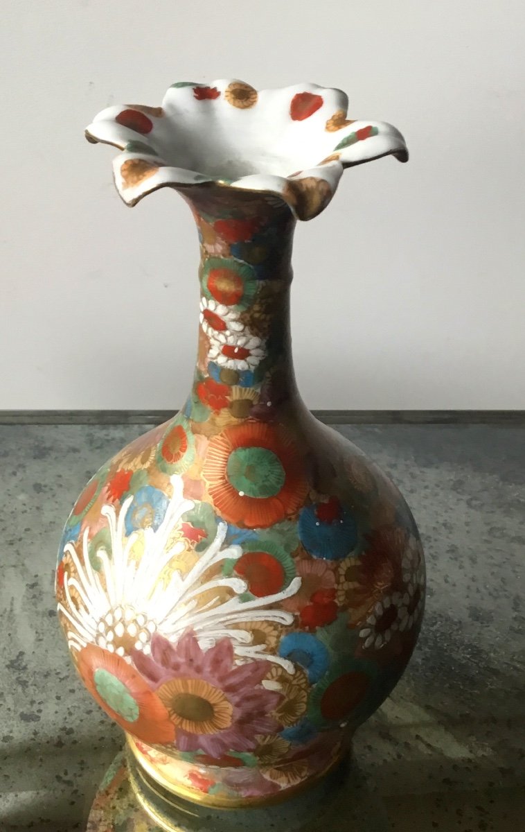 Satsuma Porcelain Corolla Vase With A Thousand Flowers, Signed
