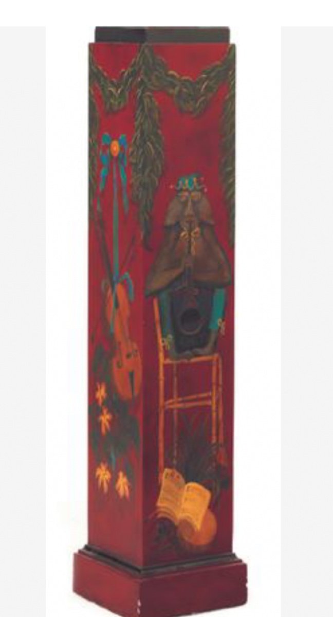 Column, Painted Sheath Decorated With Musical Instruments And Monkey