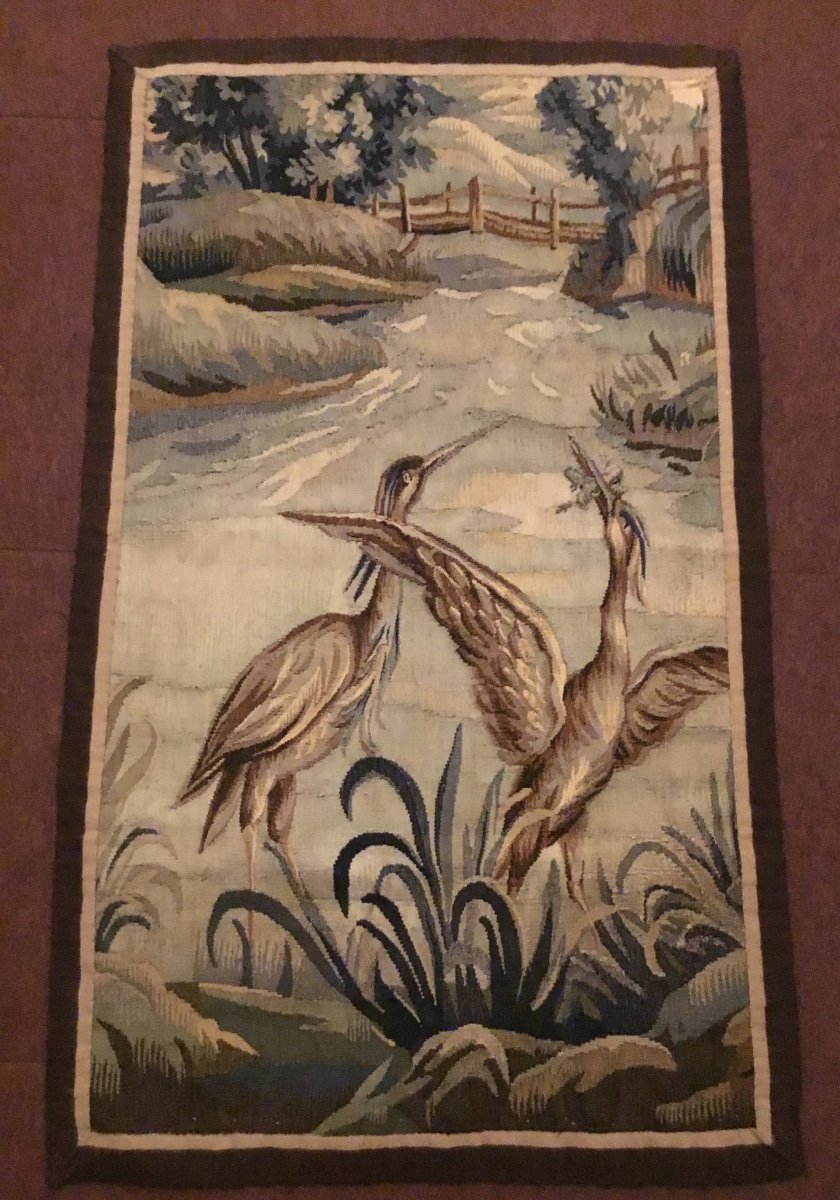 Aubusson, Fragment Of Tapestry, The Herons And The Frog-photo-3
