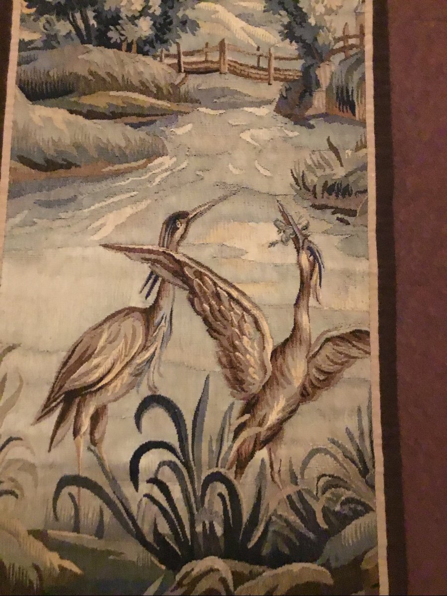 Aubusson, Fragment Of Tapestry, The Herons And The Frog-photo-1