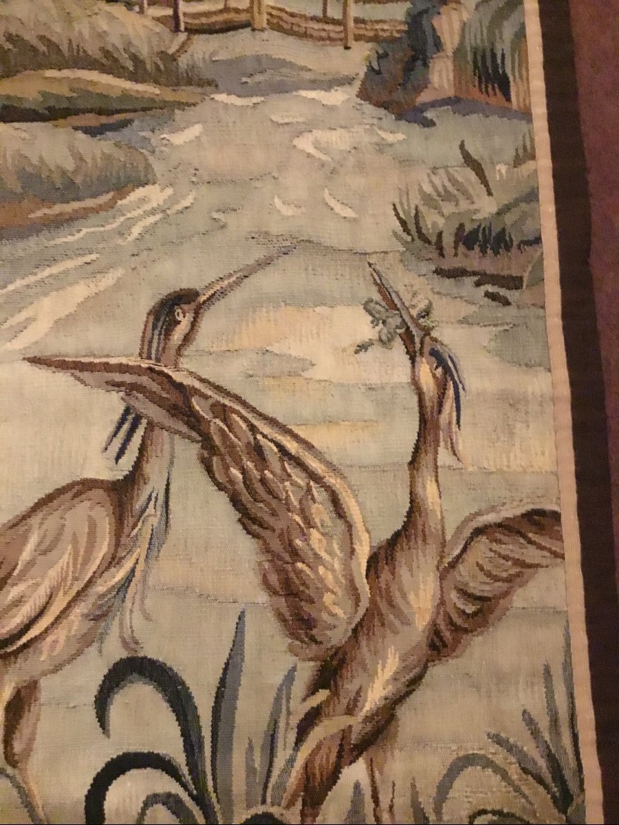 Aubusson, Fragment Of Tapestry, The Herons And The Frog-photo-2