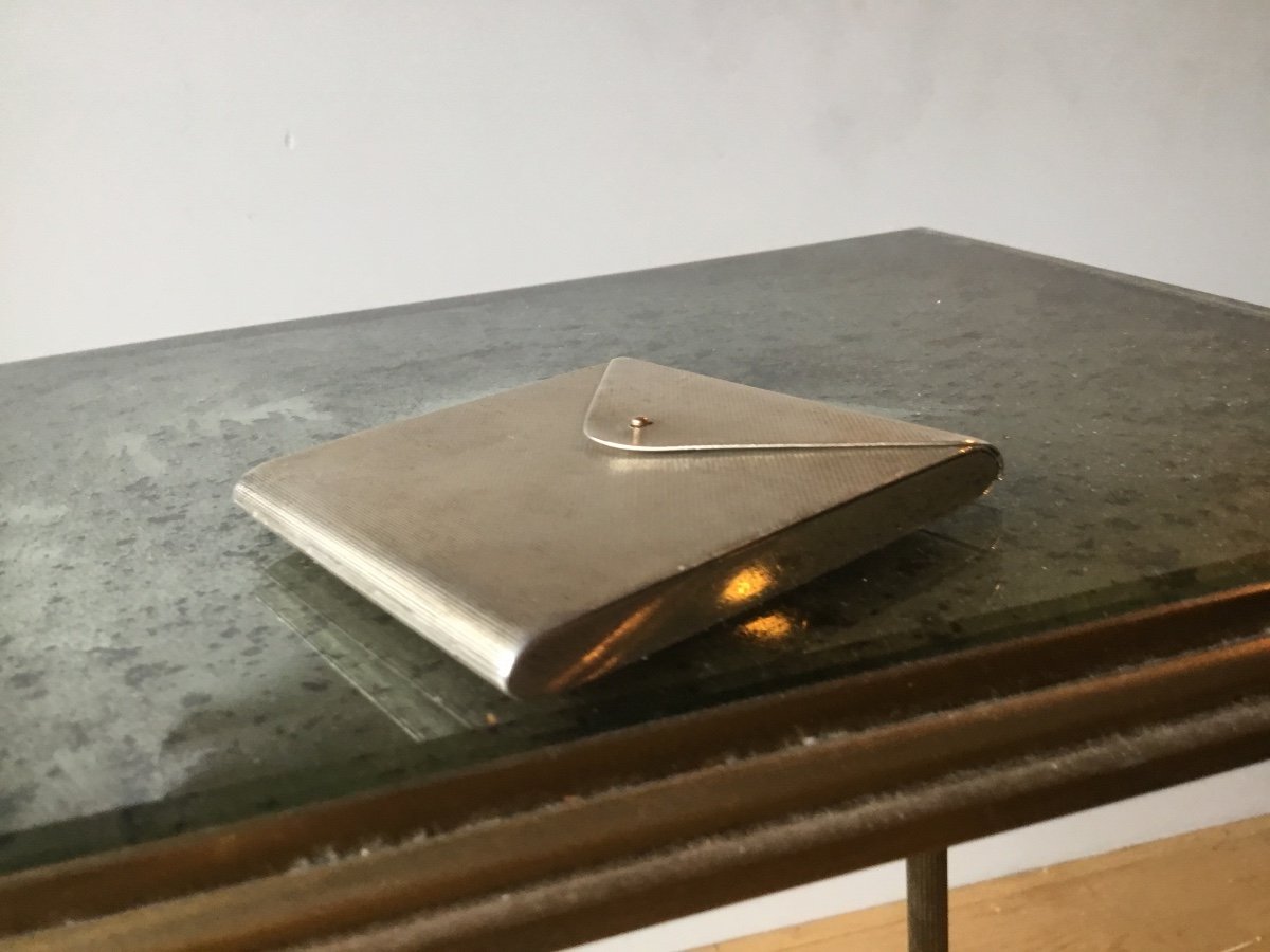 Silver Case, Guilloche Decor In The Shape Of An Envelope.-photo-1
