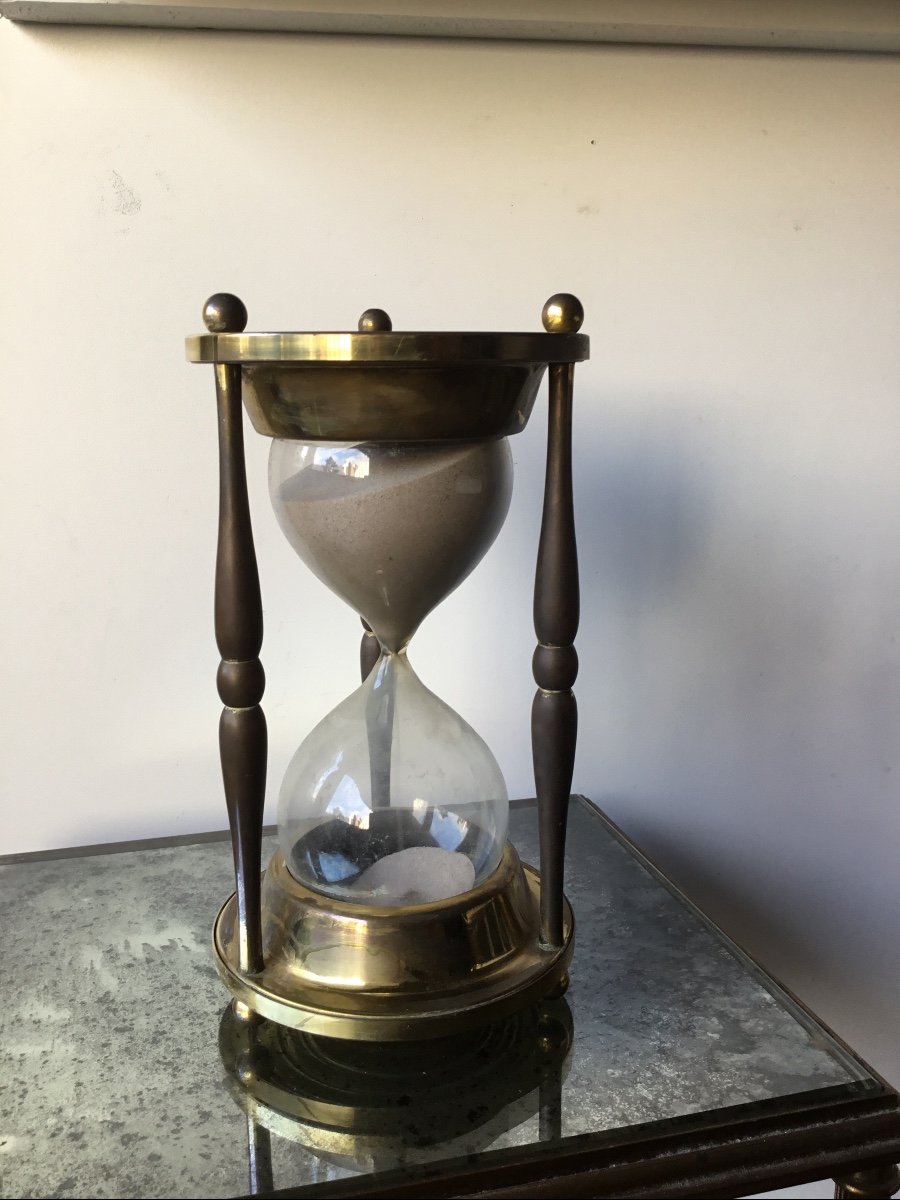 Hourglass Glass Columns Turned In Golden Brass-photo-2