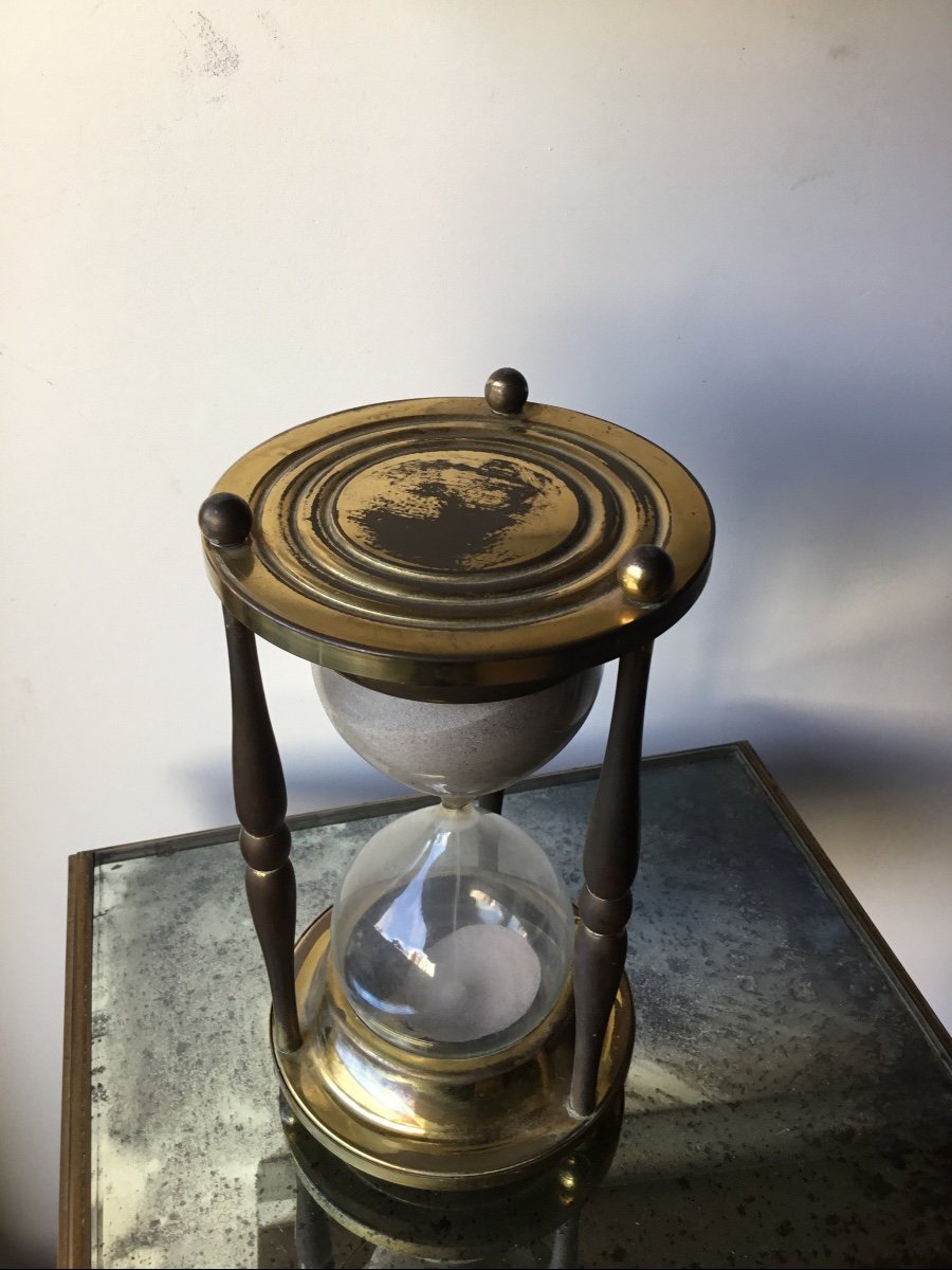 Hourglass Glass Columns Turned In Golden Brass-photo-1