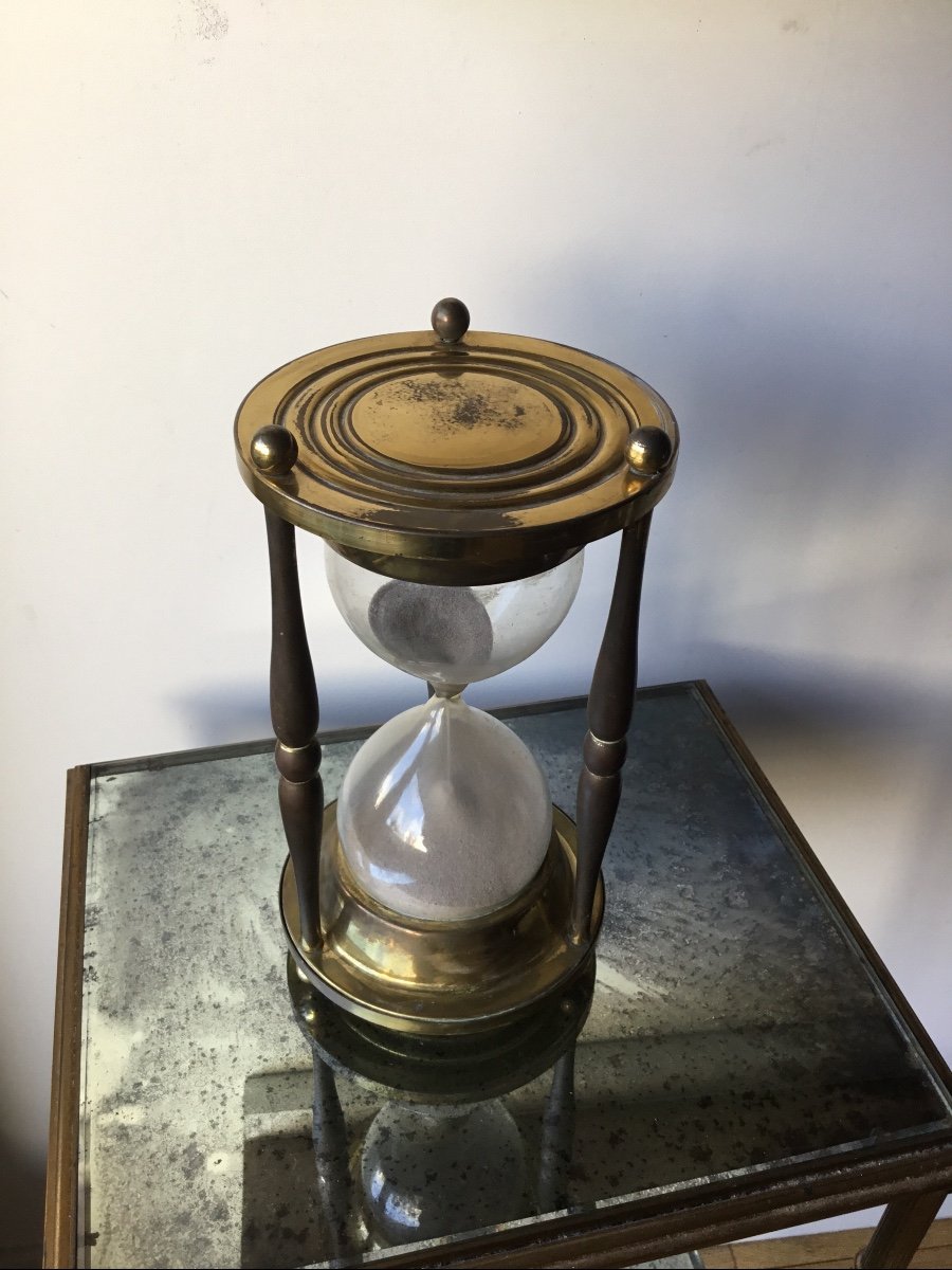 Hourglass Glass Columns Turned In Golden Brass-photo-5