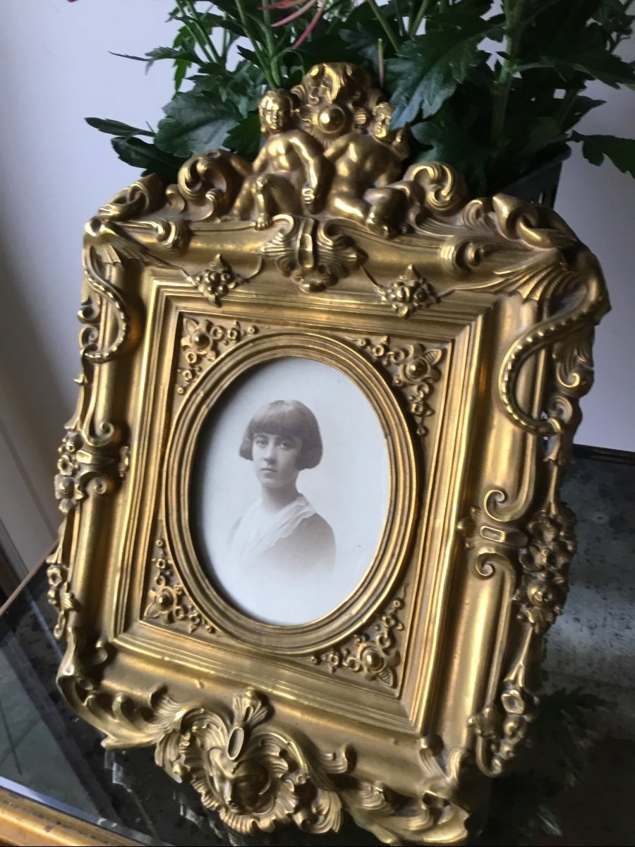 Embossed Brass Photo Frame With Putti Decor