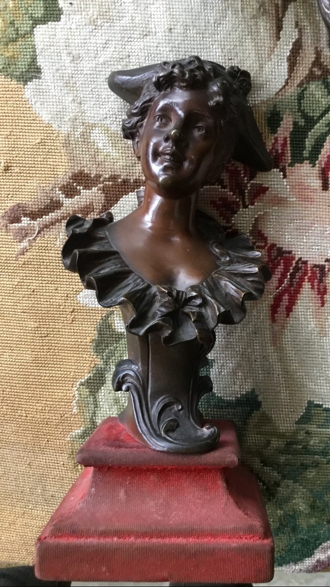 Bronze Buste De Jeune Femme  De Sylvain Kinsburger (1855-1935)-photo-3