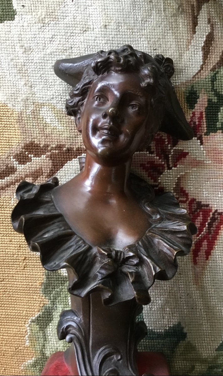 Bronze Buste De Jeune Femme  De Sylvain Kinsburger (1855-1935)-photo-4