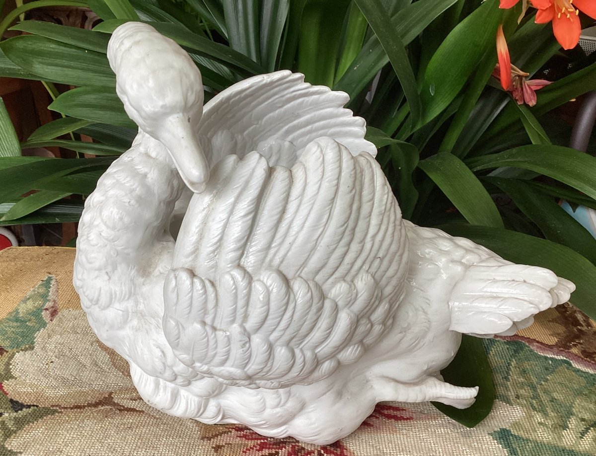 Important Swan, Planter, In White Porcelain, Biscuit, 19th Time-photo-2