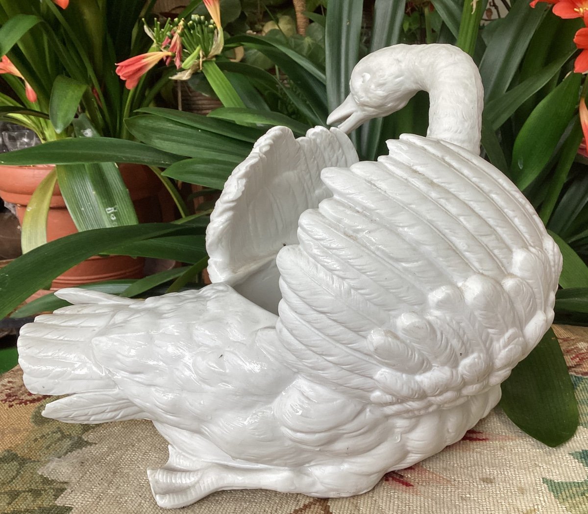 Important Swan, Planter, In White Porcelain, Biscuit, 19th Time-photo-3