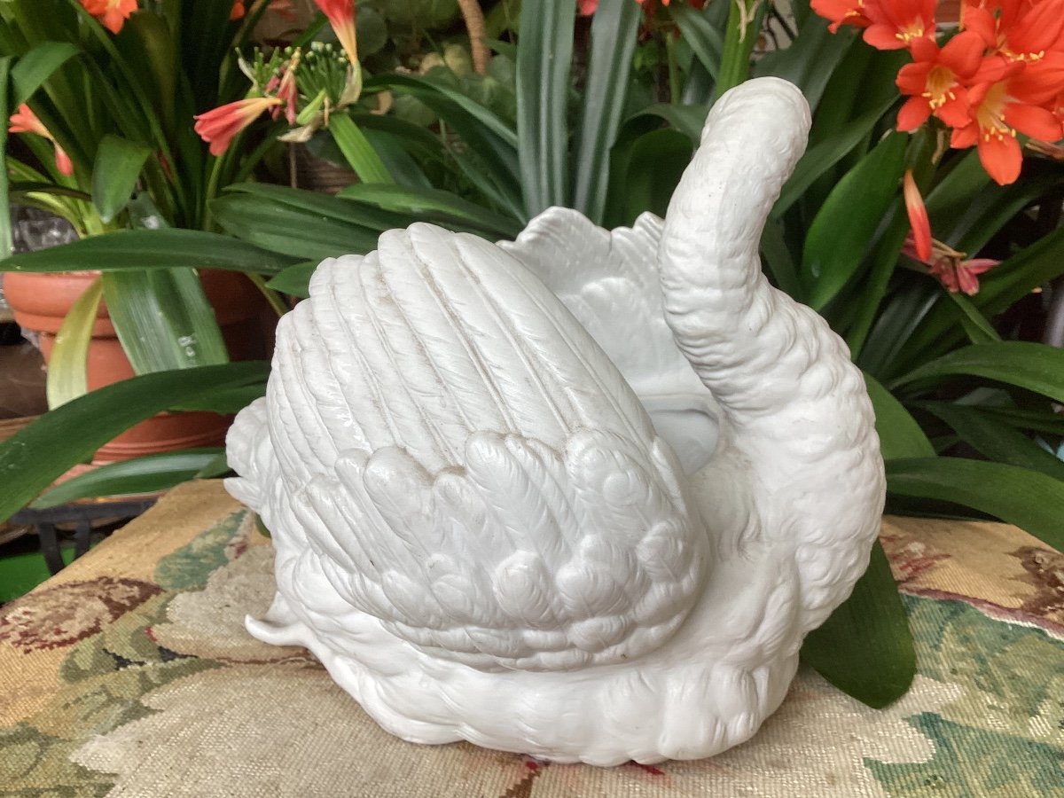 Important Swan, Planter, In White Porcelain, Biscuit, 19th Time-photo-4