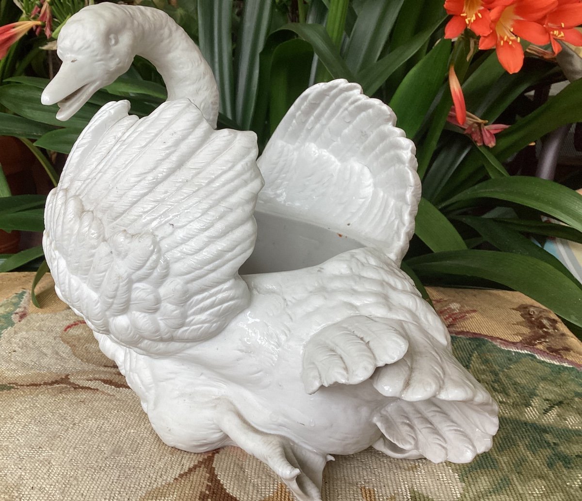 Important Swan, Planter, In White Porcelain, Biscuit, 19th Time-photo-5