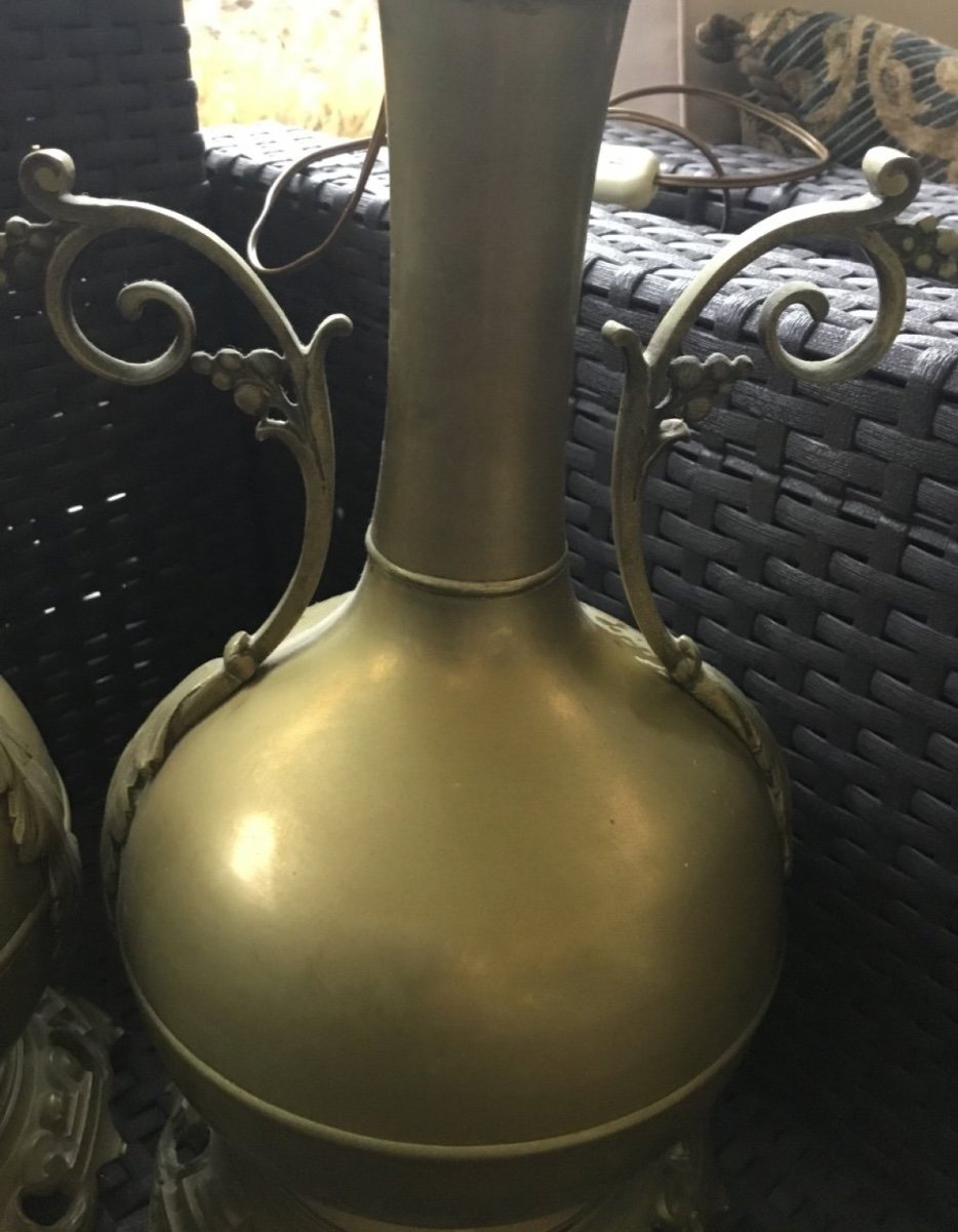 Pair Of Large Oil Lamps In Golden Brass, Napoleon III-photo-3