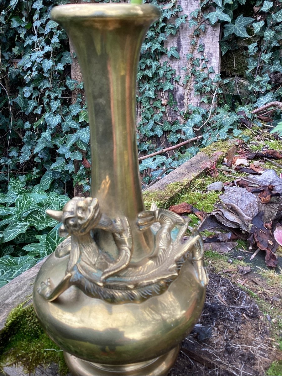 Vase au Dragon en bronze doré, Indochine, signé-photo-1
