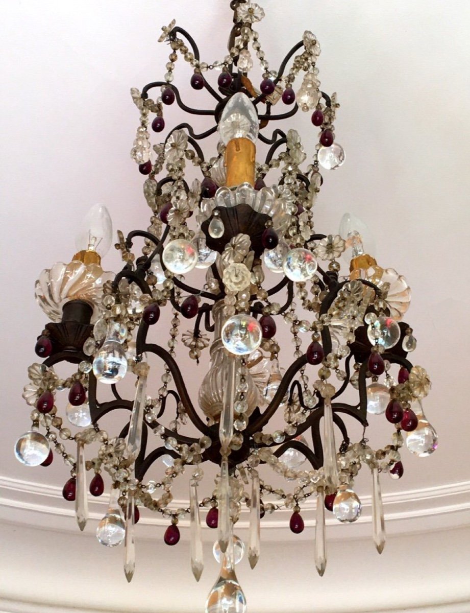 Chandelier With Pendants And Drops In White Crystal And Amethyst.-photo-2