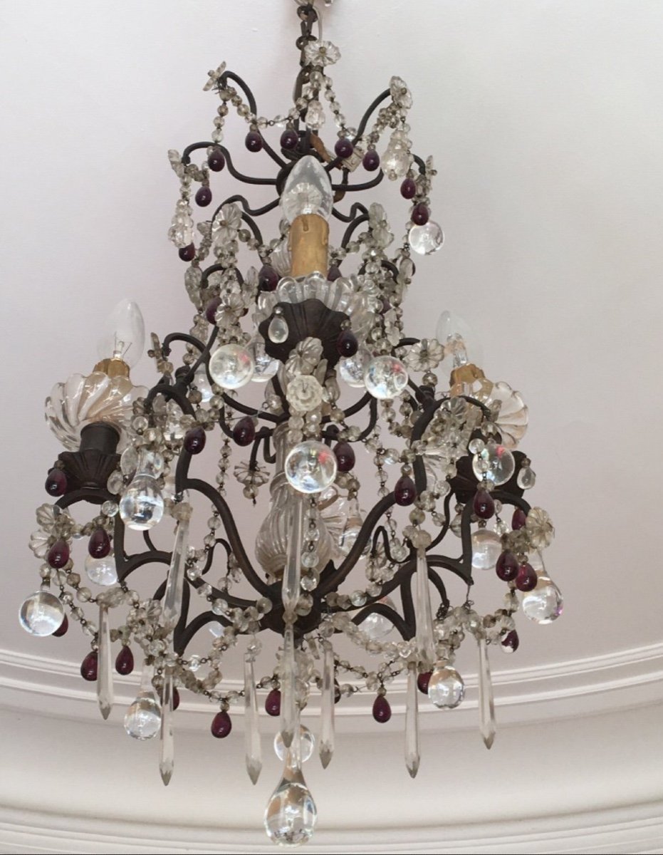 Chandelier With Pendants And Drops In White Crystal And Amethyst.-photo-3