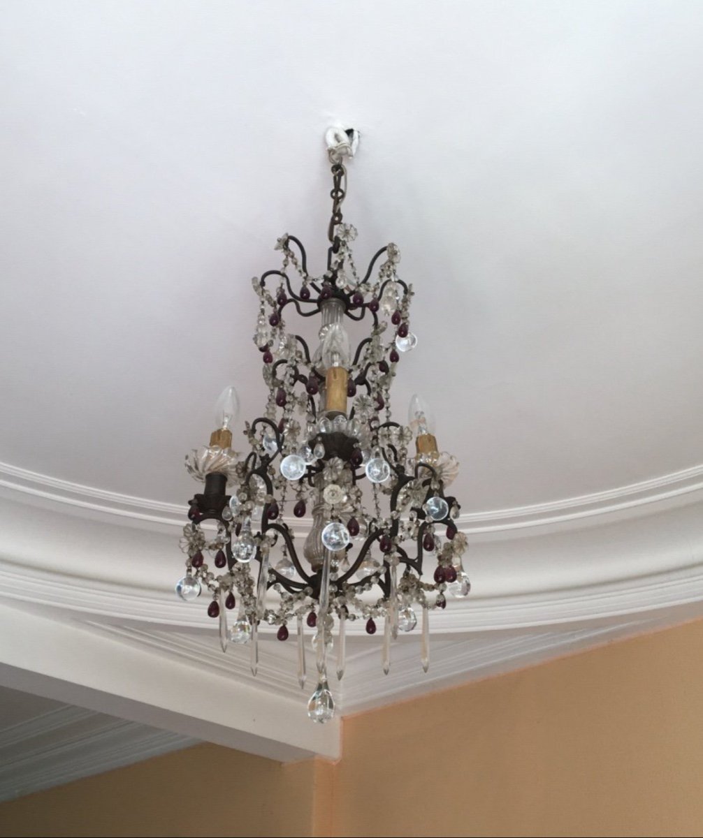 Chandelier With Pendants And Drops In White Crystal And Amethyst.-photo-1