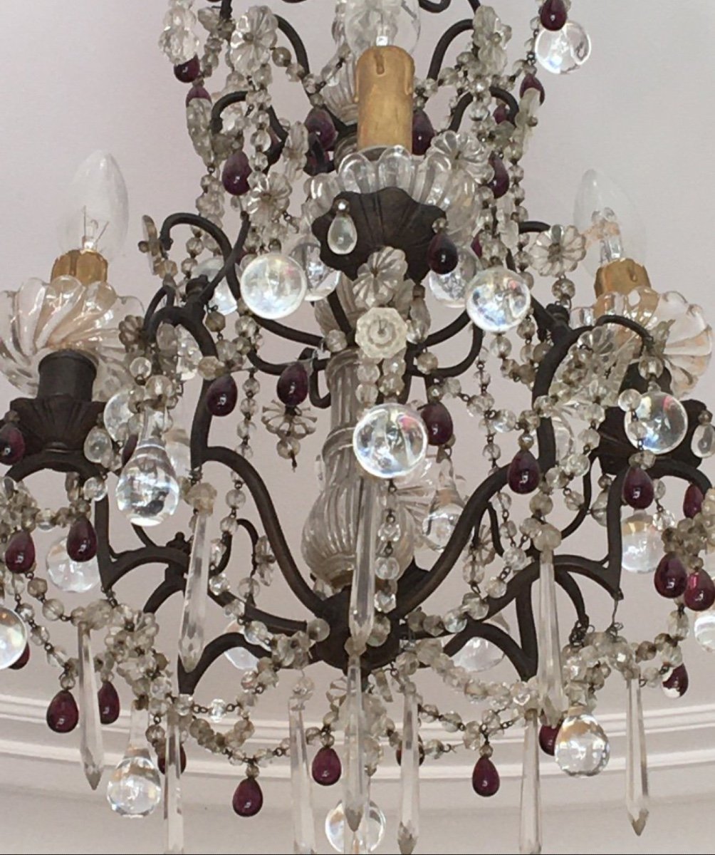 Chandelier With Pendants And Drops In White Crystal And Amethyst.-photo-2