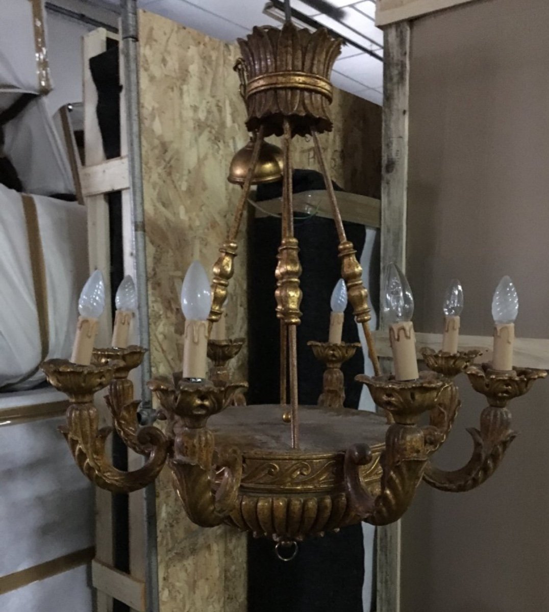 Large Golden Wood Chandelier With 8 Arms Of Light (d: 78 Cm)-photo-4