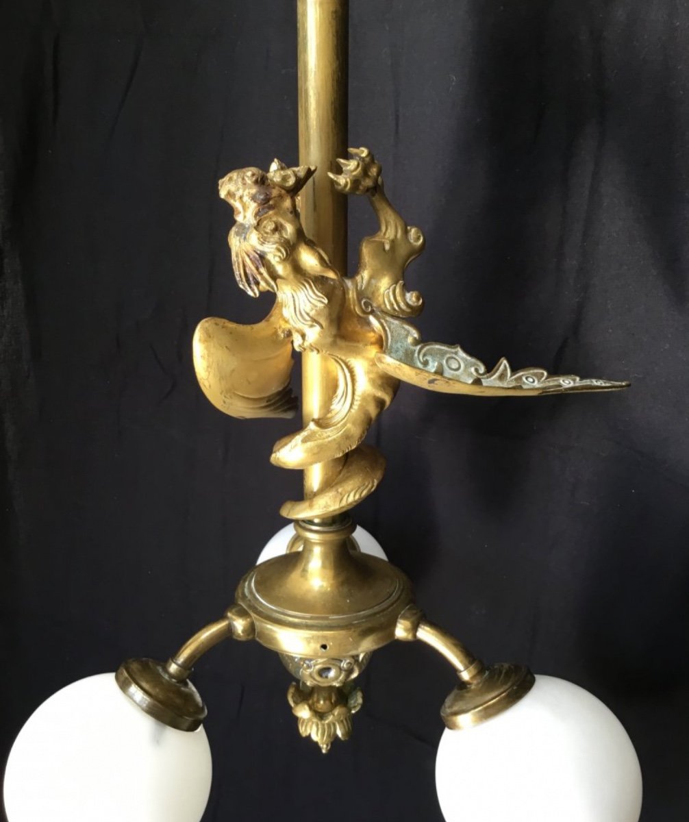 Large Stairwell Chandelier (148 Cm) In Gilt Bronze, Nap III-photo-4