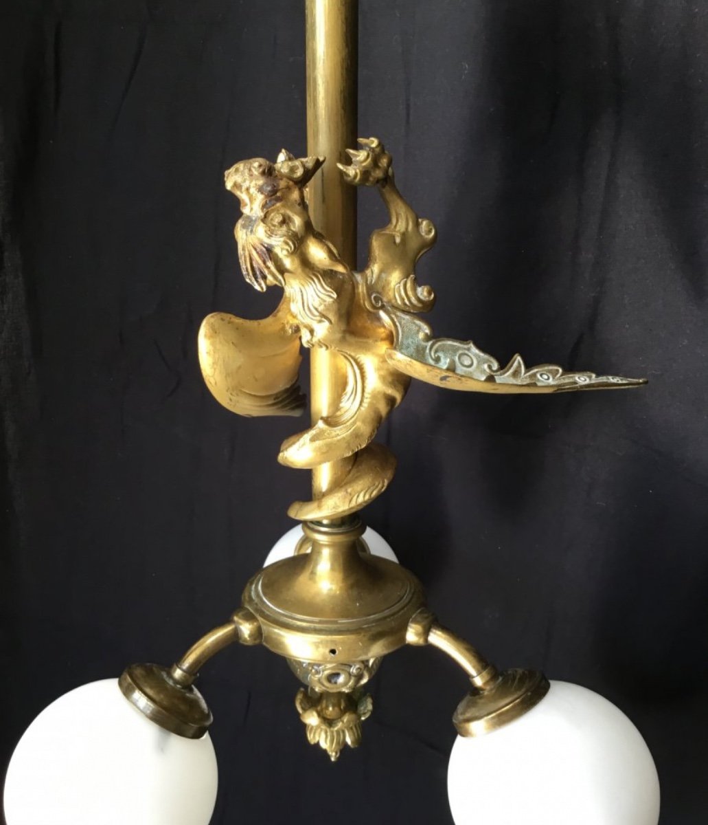 Large Stairwell Chandelier (148 Cm) In Gilt Bronze, Nap III-photo-1