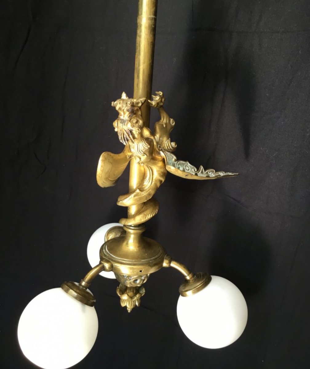 Large Stairwell Chandelier (148 Cm) In Gilt Bronze, Nap III-photo-2