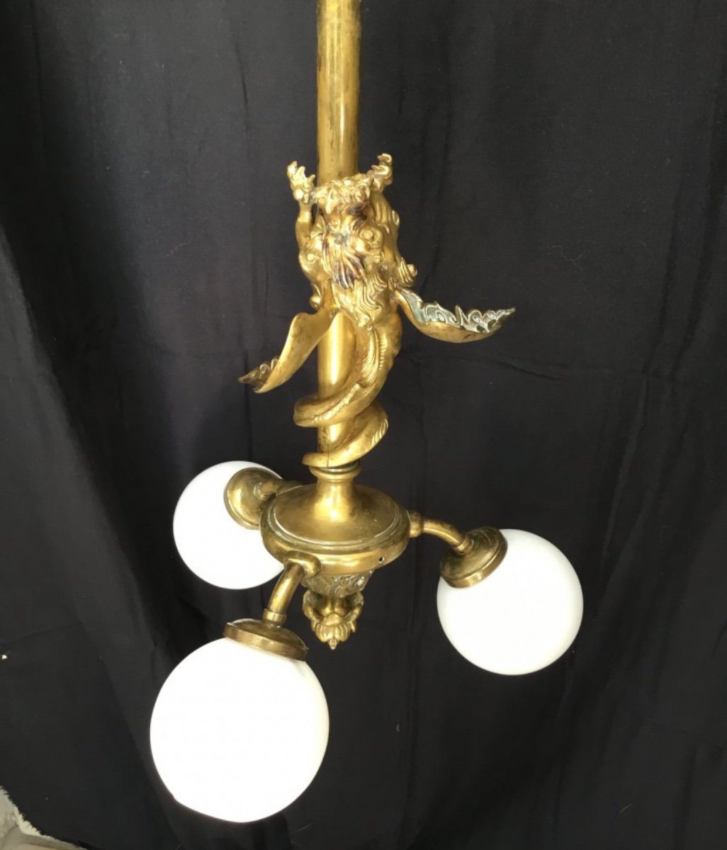 Large Stairwell Chandelier (148 Cm) In Gilt Bronze, Nap III-photo-3