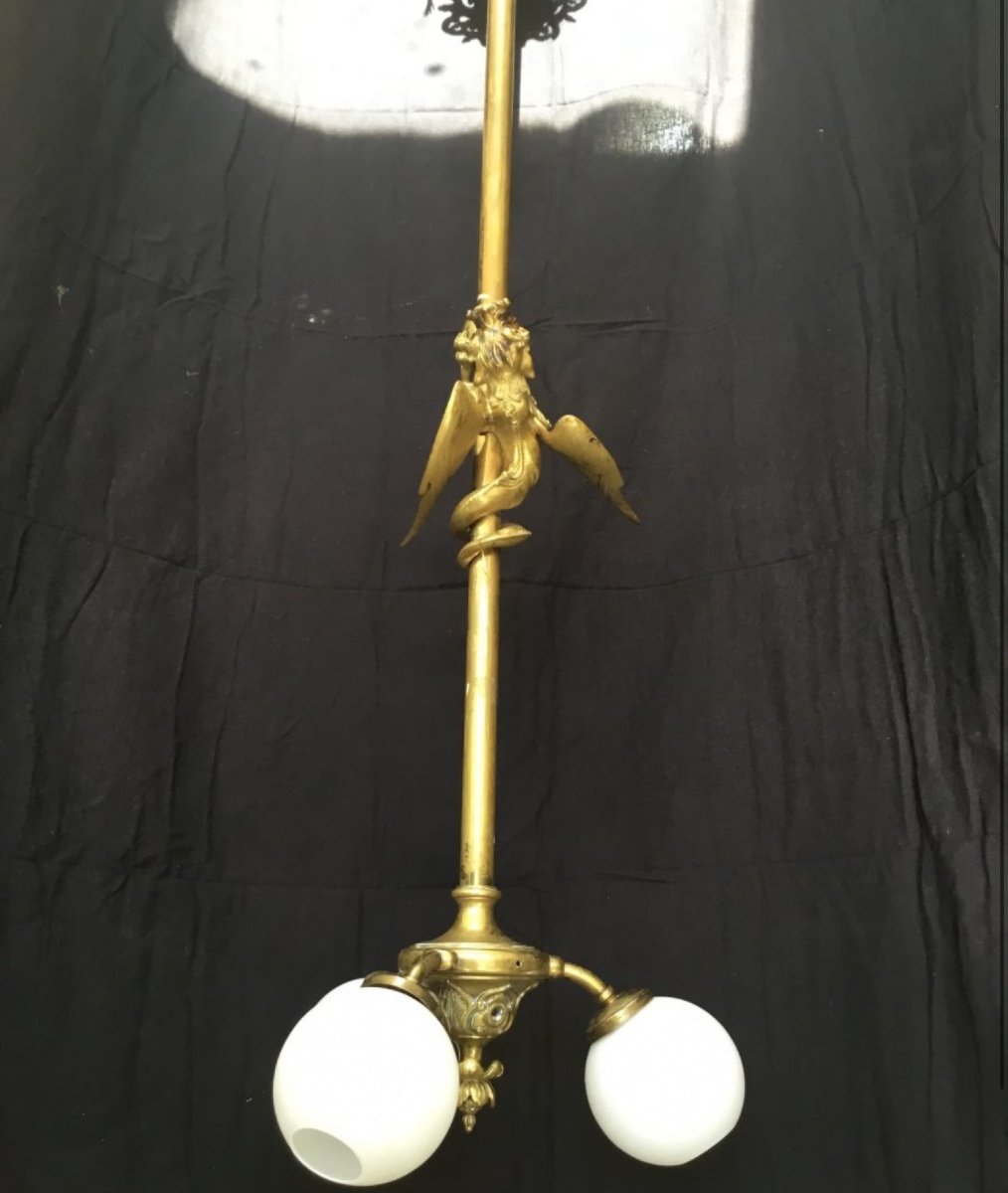 Large Stairwell Chandelier (148 Cm) In Gilt Bronze, Nap III-photo-8