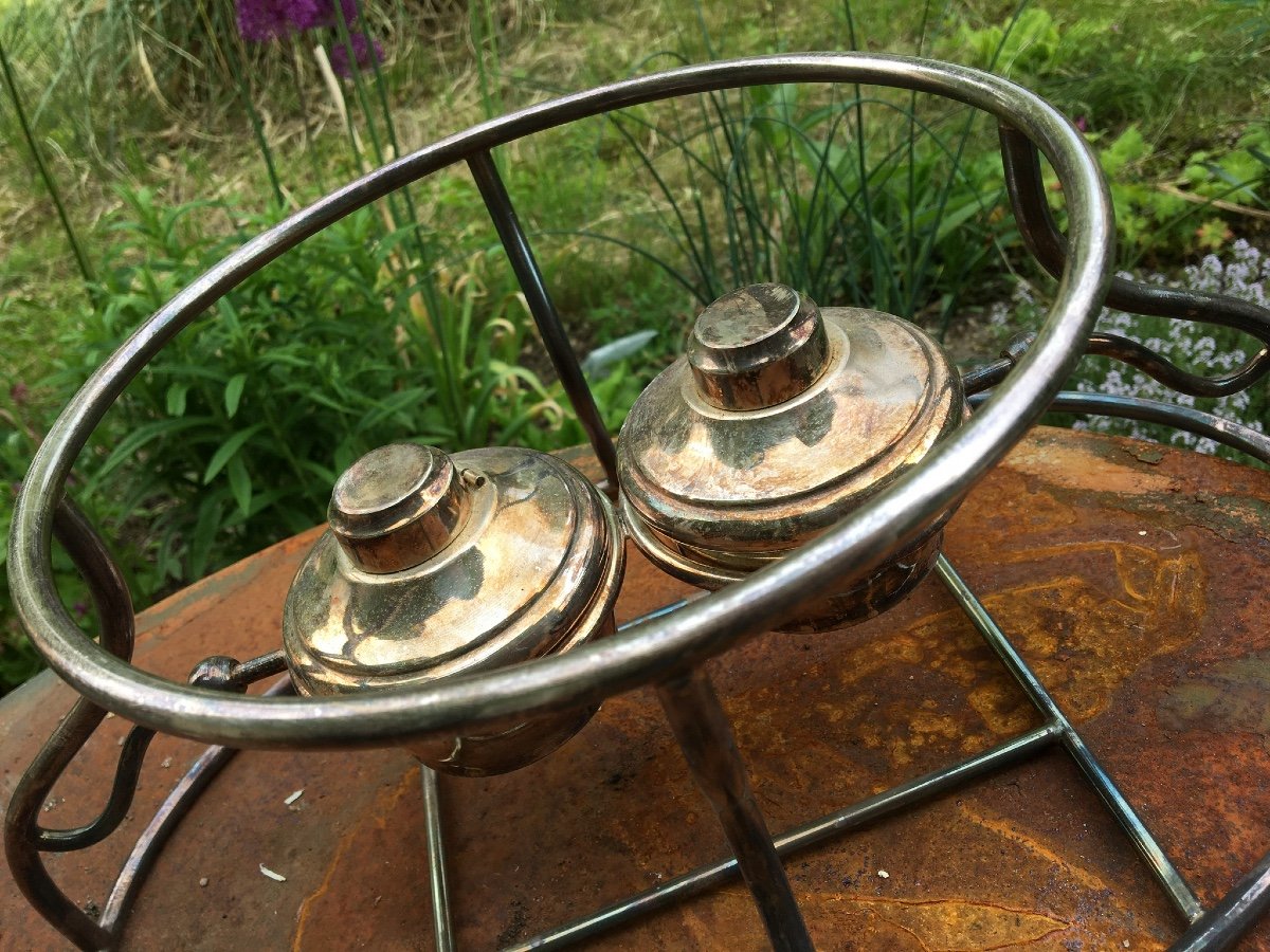 Large Plat Heater In Silver Metal With Two Burners-photo-4