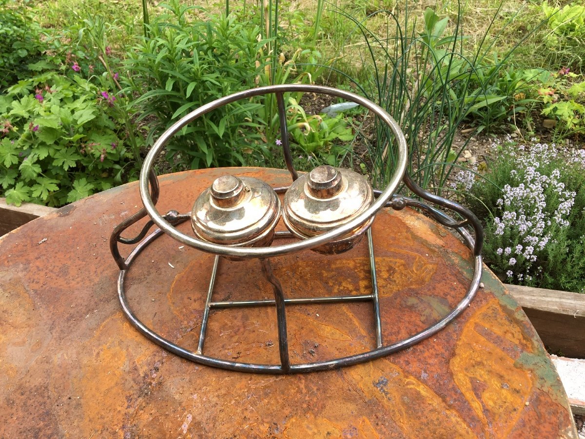 Large Plat Heater In Silver Metal With Two Burners-photo-3