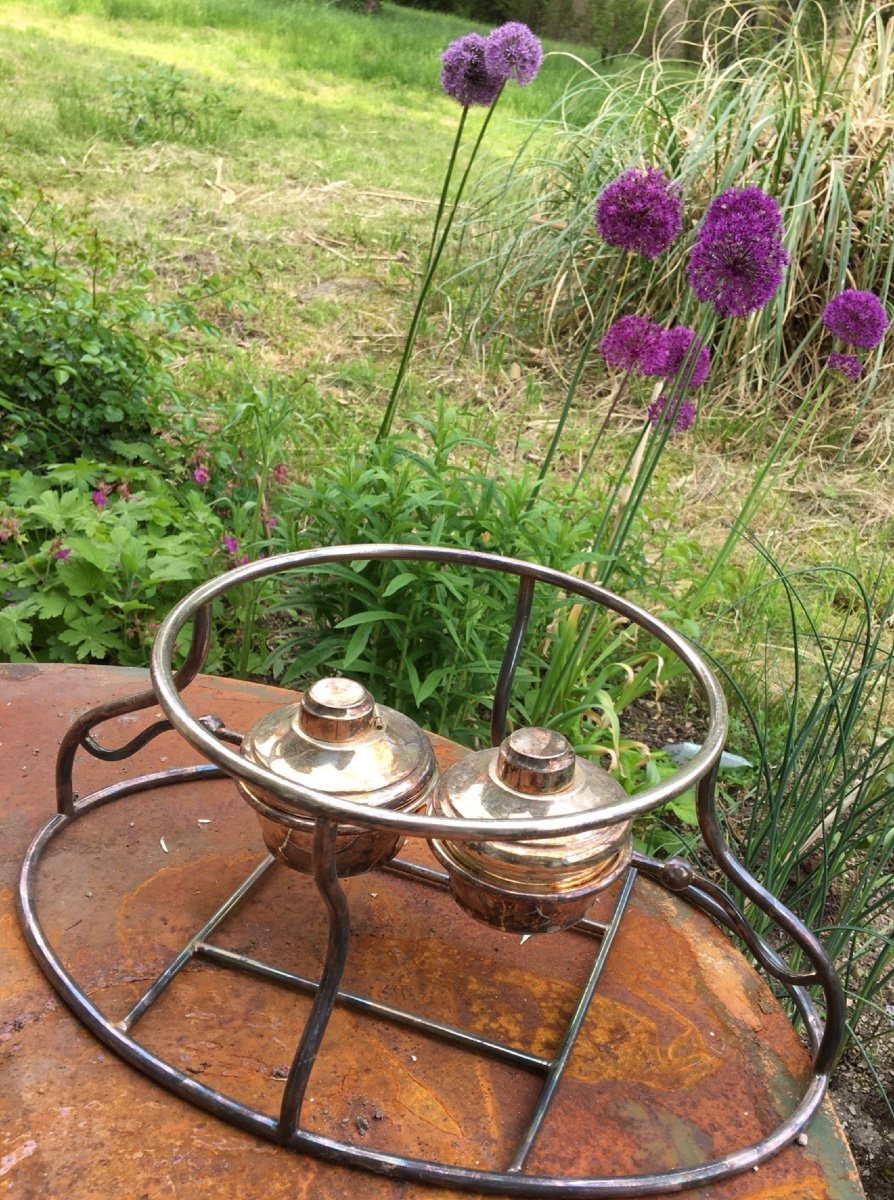 Large Plat Heater In Silver Metal With Two Burners-photo-5