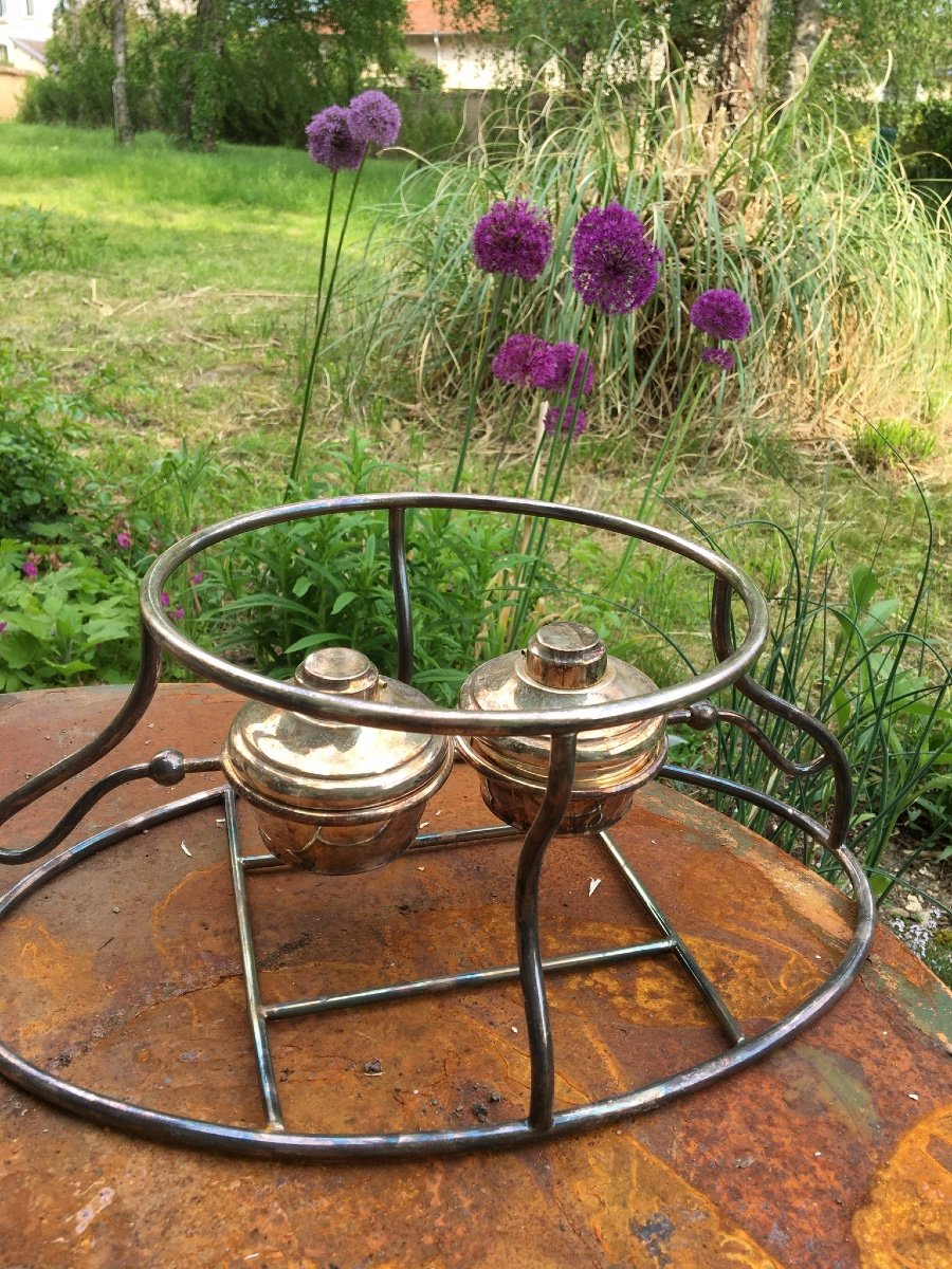 Large Plat Heater In Silver Metal With Two Burners-photo-7