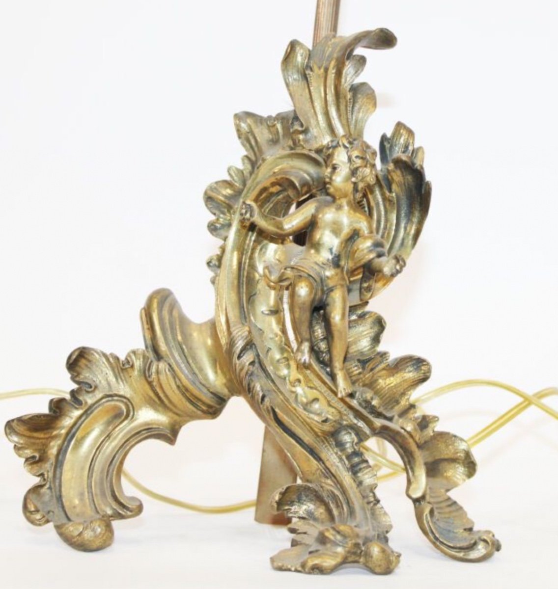 Lamp Base In Gilt Bronze, Decor With A Little Angel-photo-2