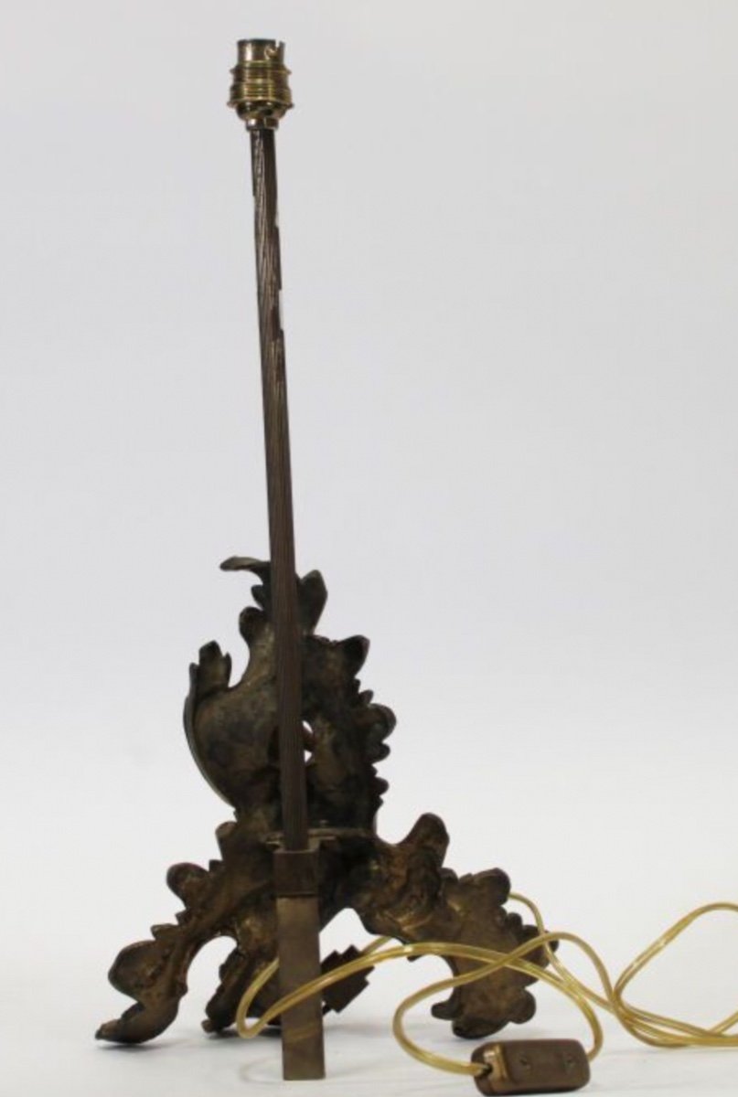 Lamp Base In Gilt Bronze, Decor With A Little Angel-photo-3