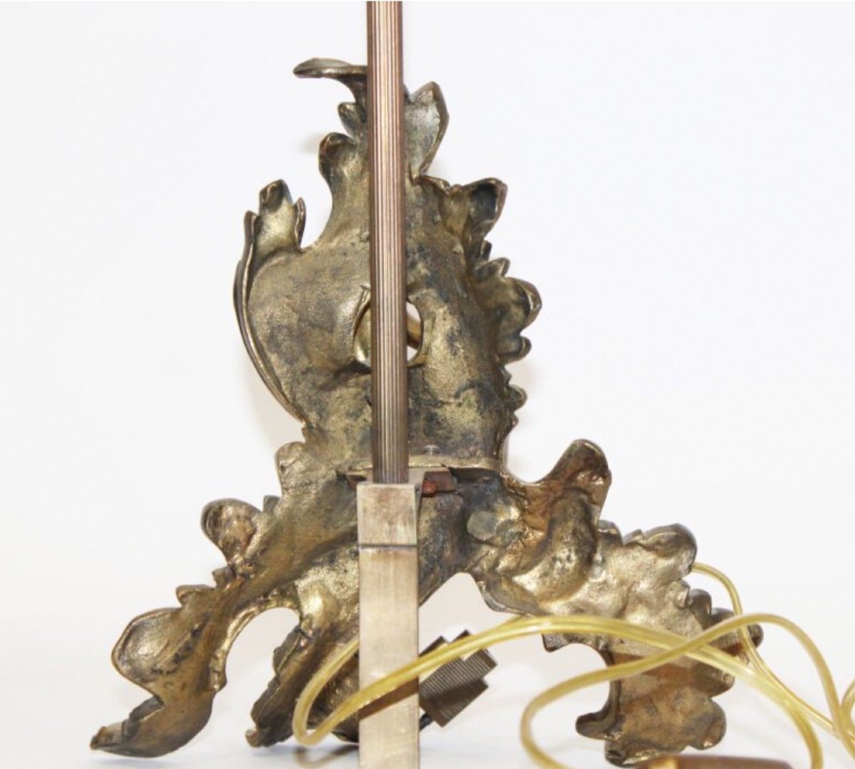 Lamp Base In Gilt Bronze, Decor With A Little Angel-photo-4