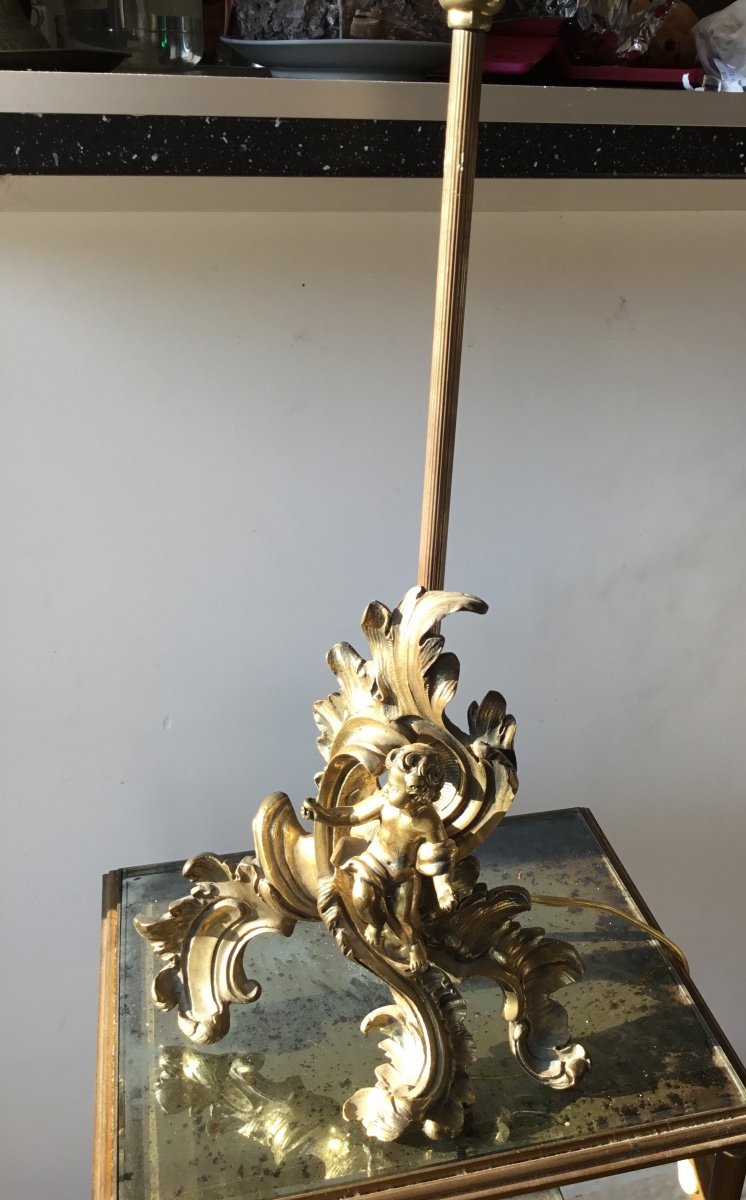 Lamp Base In Gilt Bronze, Decor With A Little Angel-photo-1