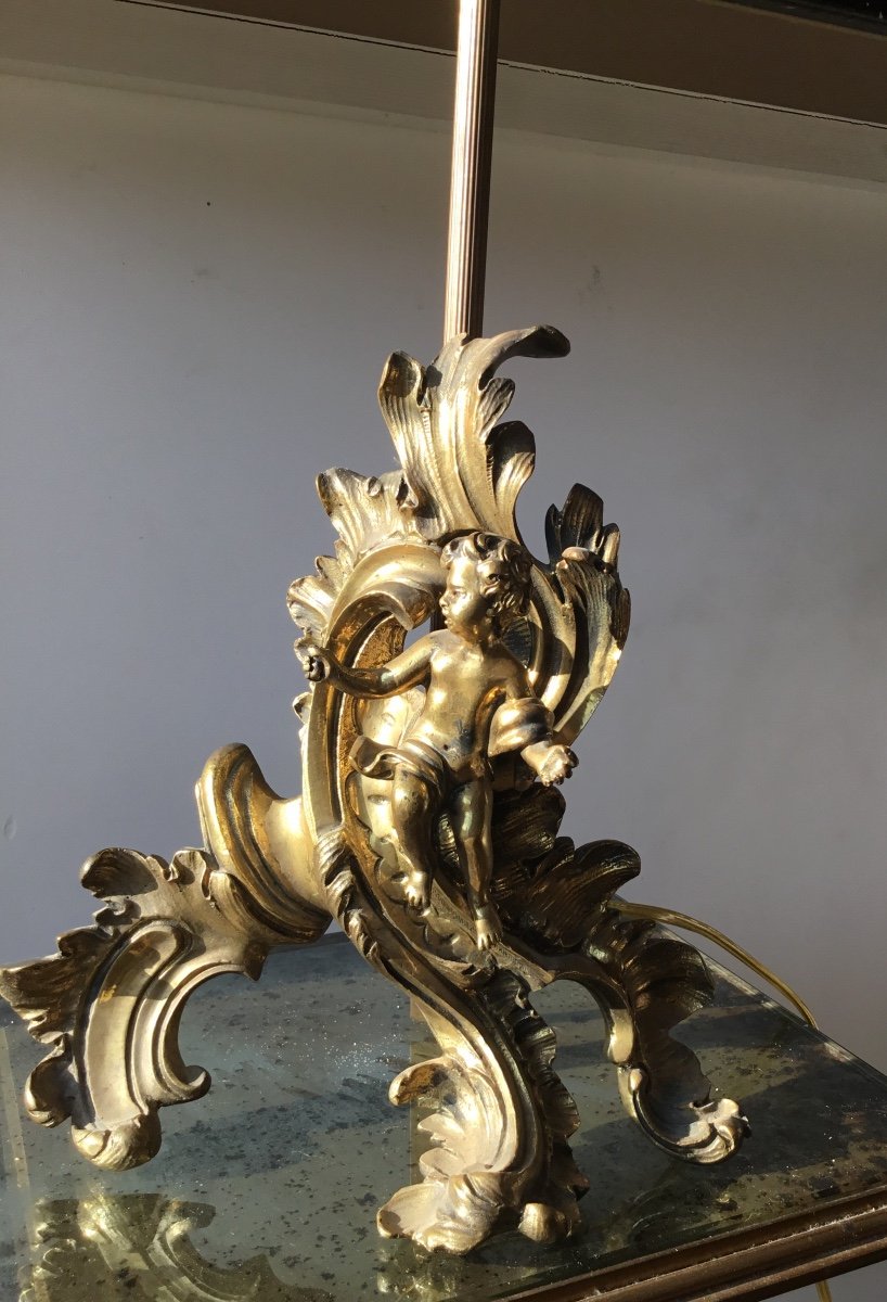 Lamp Base In Gilt Bronze, Decor With A Little Angel-photo-4