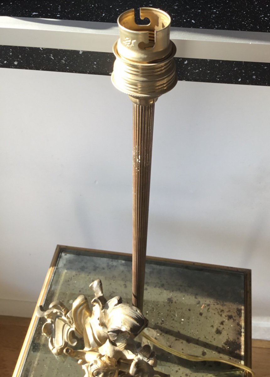 Lamp Base In Gilt Bronze, Decor With A Little Angel-photo-6