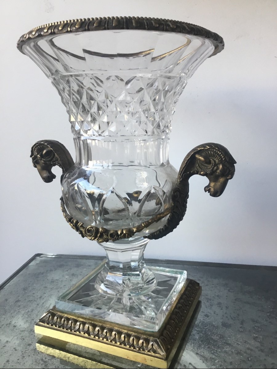 Vase En Cristal Taillé Et Monture En Bronze-photo-3