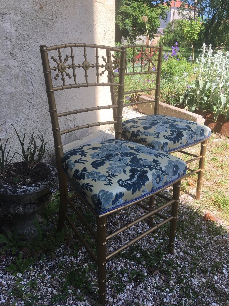 Pair Of Fine And Gilded Napoleon III Chairs Decorated With Stars-photo-3