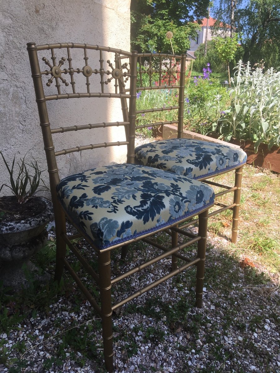 Pair Of Fine And Gilded Napoleon III Chairs Decorated With Stars-photo-4