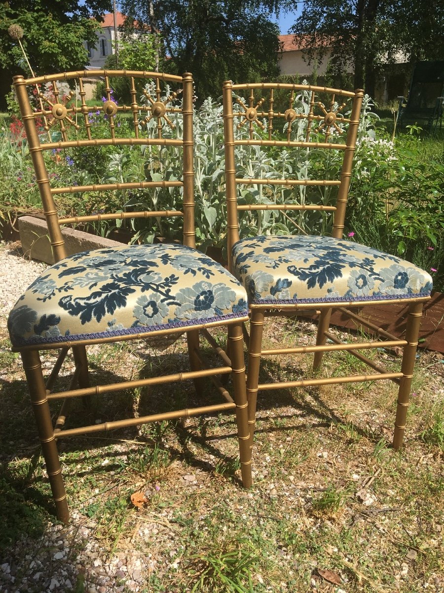 Pair Of Fine And Gilded Napoleon III Chairs Decorated With Stars-photo-2